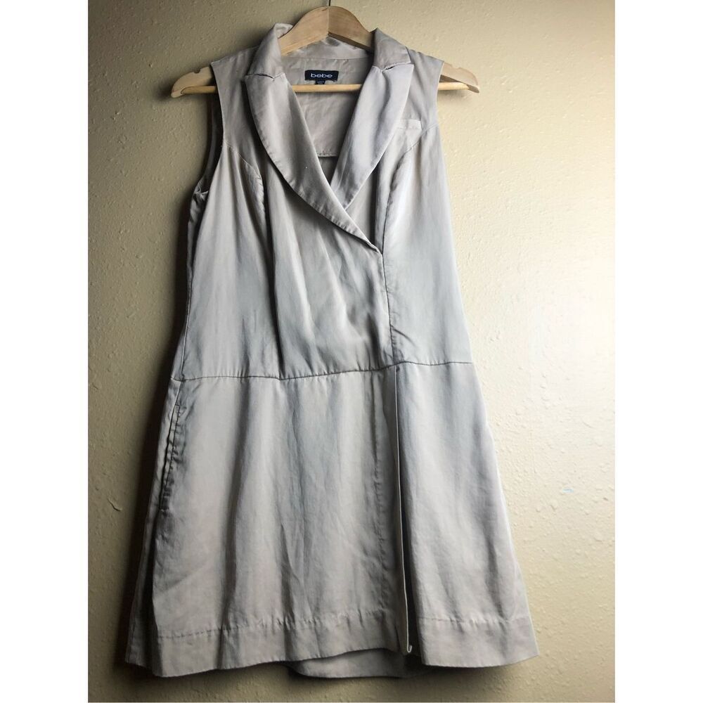 Bebe Beige Wrap Dress XS Sleeveless Lyocell Mini - Picture 4 of 13